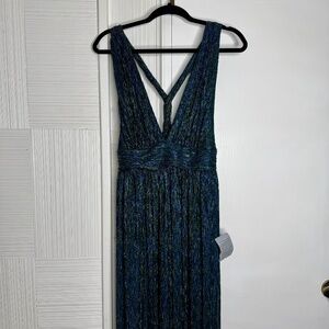 Lulus Looking Radiant Blue and Green Metallic Maxi Dress - Brand New - Size XL
